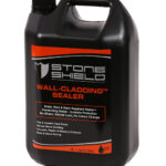 Image-of-a-5-litre-black-plastic-container-of-Stoneshield-Wall-Cladding-Sealer-with-a-red-and-black-label-The-label-indicates-it-is-a-water-based-penetrating-sealer-for-clay-cement-stone-and-masonry-surfaces-providing-invisible-protection-with-no-sheen-or-color-change