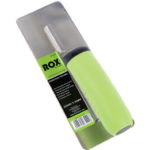 Image-of-a-ROX-finishing-trowel-with-a-bright-green-and-black-handle-labeled-ROX-Contractor-Range-The-trowel-has-a-flat-rectangular-metal-blade-measuring-200mm-x-80mm-and-is-packaged-with-a-black-and-green-label-detailing-its-use-for-concrete-and-plaster-work