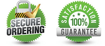 Image-of-two-stickers-with-text-on-a-green-background-one-says-secure-ordering-next-one-says-satisfaction-guarantee
